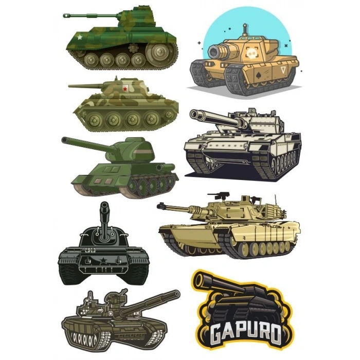 Tank Sticker Set 9 Parça Telefon, Tablet, Defter, Laptop Sticker