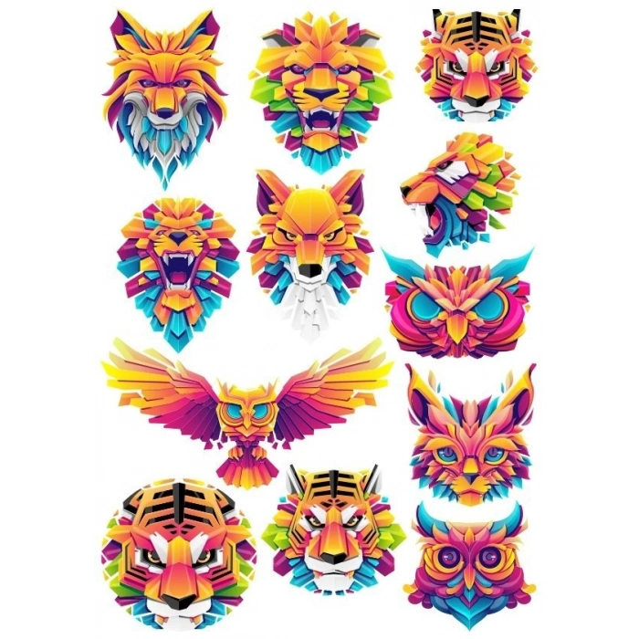 Tasarım Hayvanlar Sticker Set 12 Parça Telefon, Tablet, Defter, Laptop Sticker