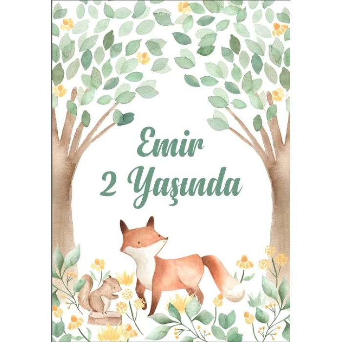 Tilki ve Orman Temalı Doğum Günü Afişi 70X100 cm