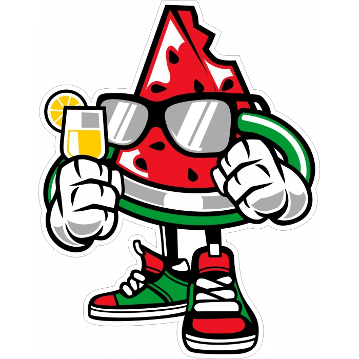 Tatilci Karpuz Sticker 10x10 cmRenkli Sticker