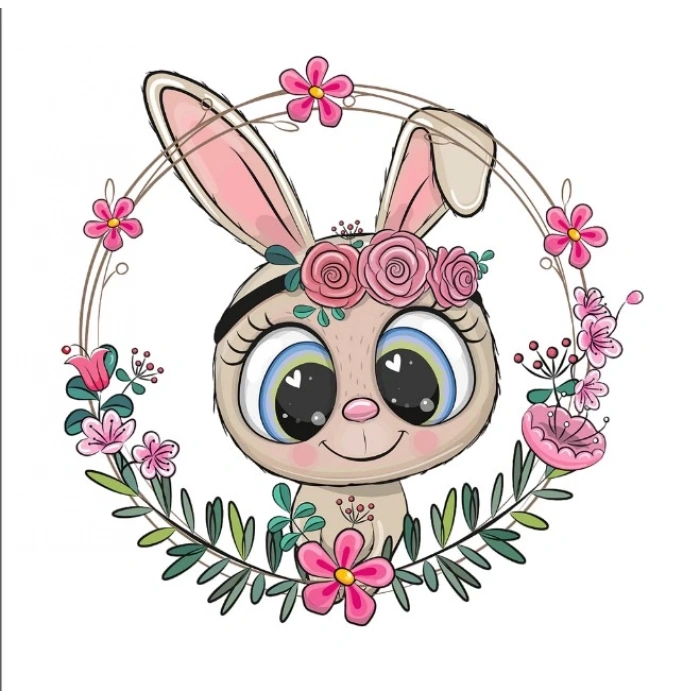 Tavşan Çiçek Çerçeveli Duvar Stickerı