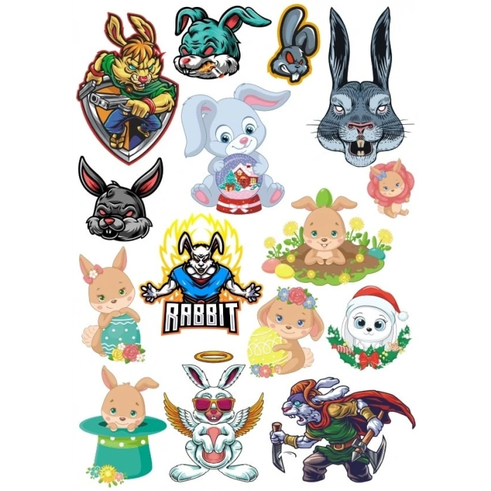 Tavşan Sticker Set 8 16 Parça Telefon, Tablet, Defter, Laptop Sticker