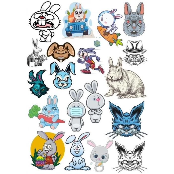 Tavşan Sticker Set 9 18 Parça Telefon, Tablet, Defter, Laptop Sticker