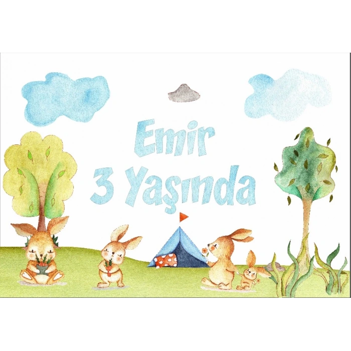 Tavşan Temalı Doğum Günü Afişi 100X150 cm