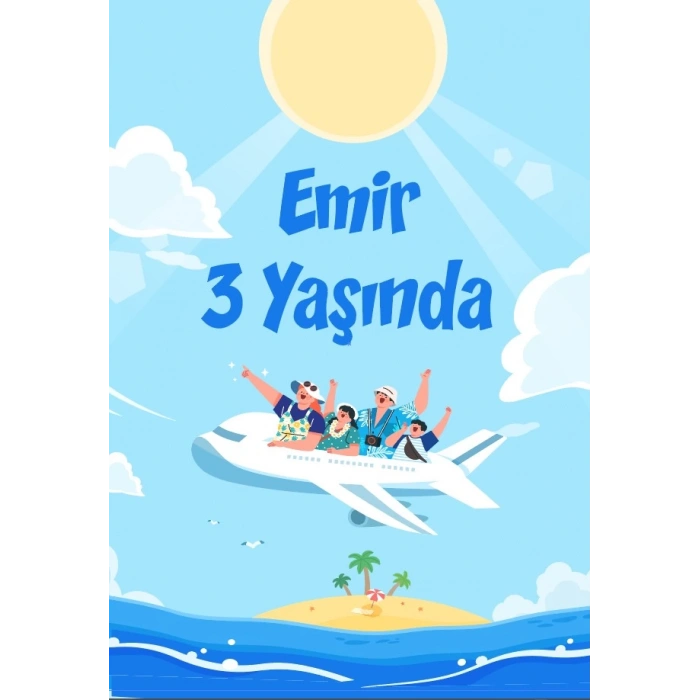 Tatil ve Uçak Temalı Doğum Günü Afişi 100X150 cm