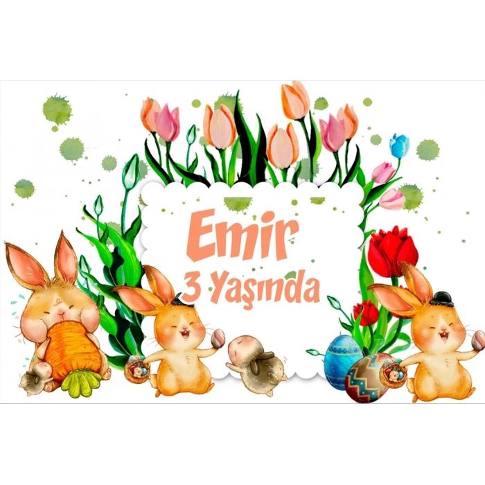 Tavşanlar Temalı Doğum Günü Afişi 50X70 cm