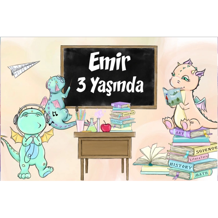 Dinozorlar ve Okul Temalı Doğum Günü Afişi 70X100 cm