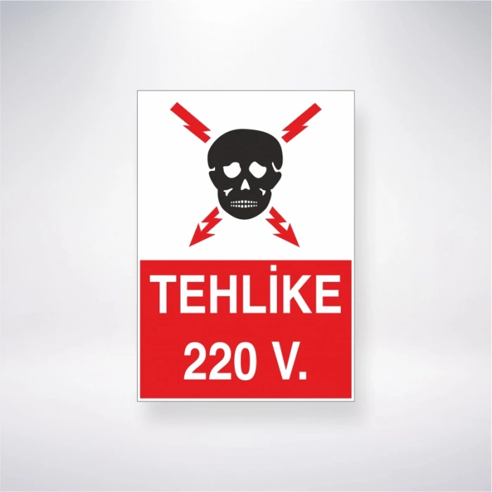 Tehlike 220 V. Sticker 20X28 Cm