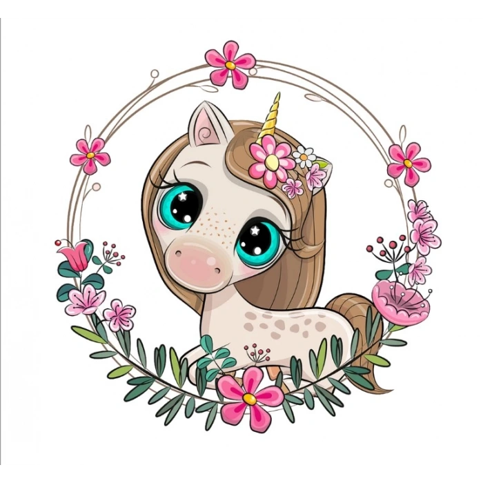 Tek Boynuzlu At Çiçek Çerçeveli Duvar Stickerı