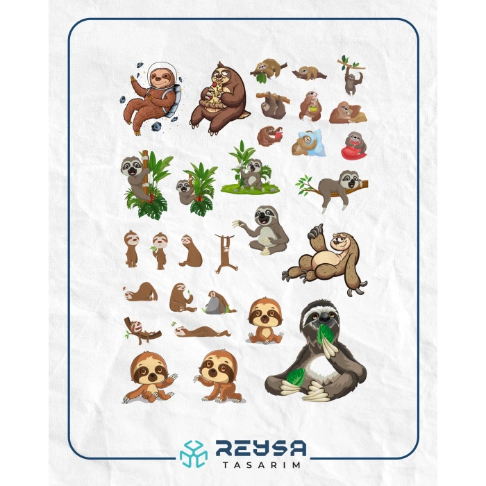 Tembel Hayvan Stciker Set 25 Parça Telefon, Tablet, Defter, Laptop Sticker