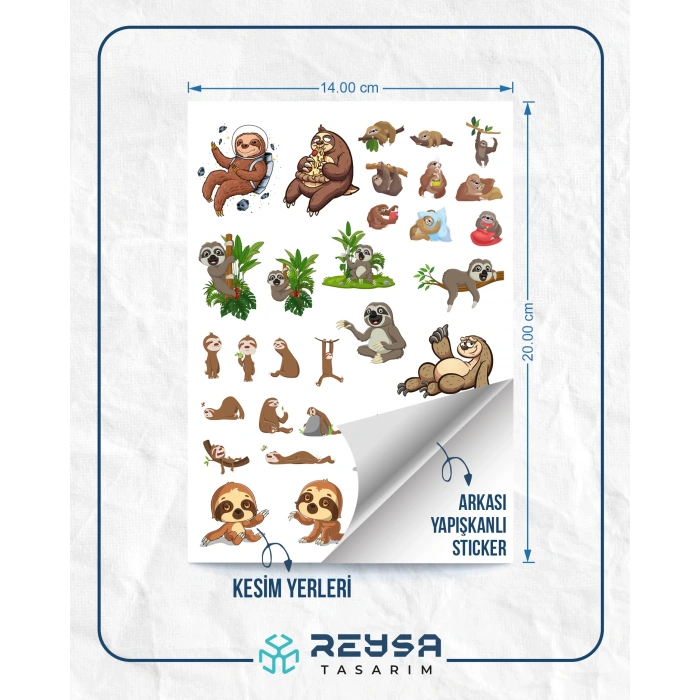 Tembel Hayvan Stciker Set 25 Parça Telefon, Tablet, Defter, Laptop Sticker