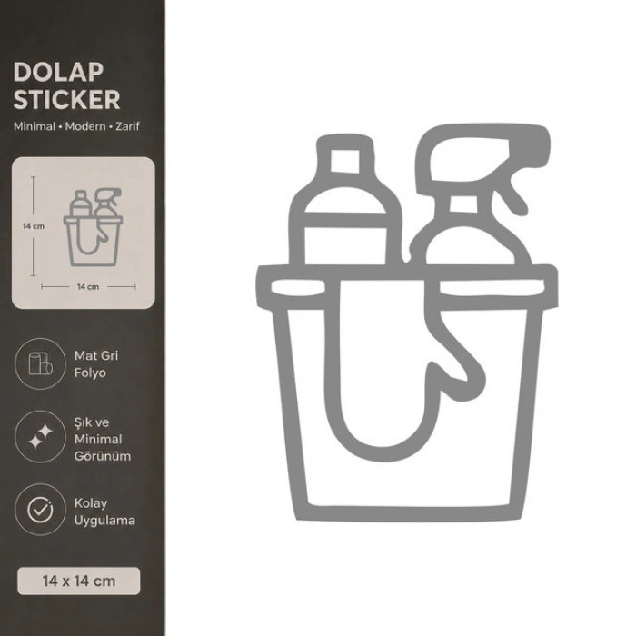 Temizlik Malzemeleri Mat Gri Dekoratif Folyo Sticker 14x14 cm