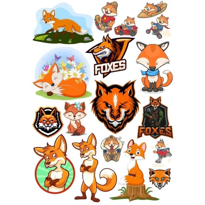 Tilki Fox Sticker Set-2 13 Parça Telefon, Tablet, Defter, Laptop Sticker