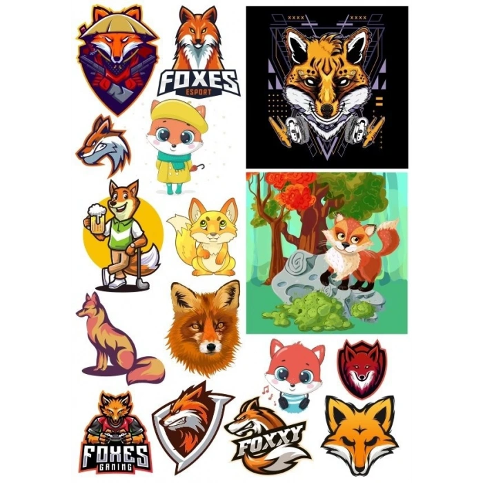 Tilki Sticker Set 5 15 Parça Telefon, Tablet, Defter, Laptop Sticker