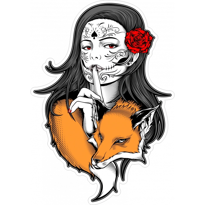 Tilki ve Kad?n Sticker 10x10 cmRenkli Sticker