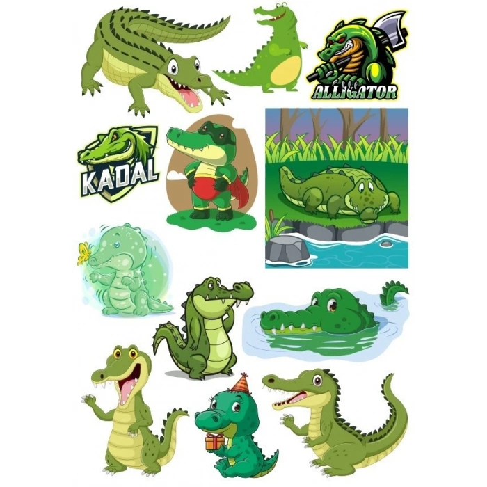 Timsah Sticker Set-4 9 Parça Telefon, Tablet, Defter, Laptop Sticker