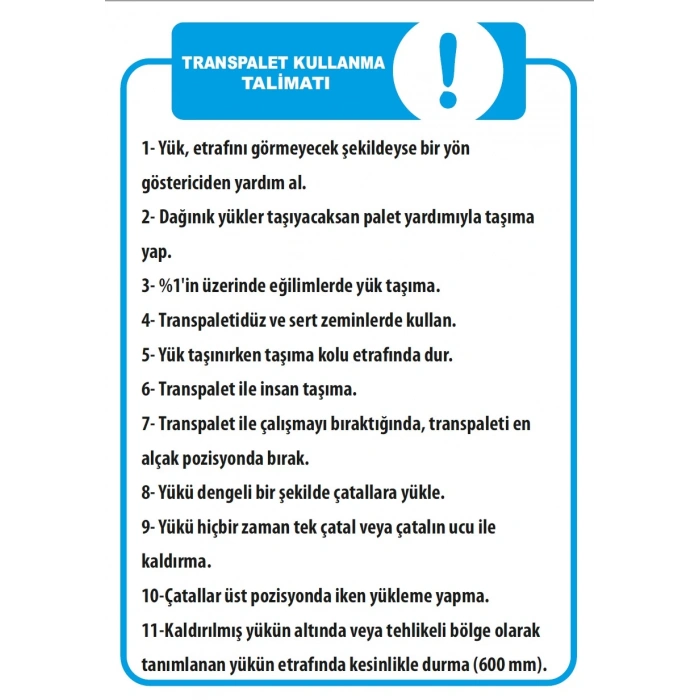 Transpalet Kullanım Talimatı Sticker 20X28 Cm