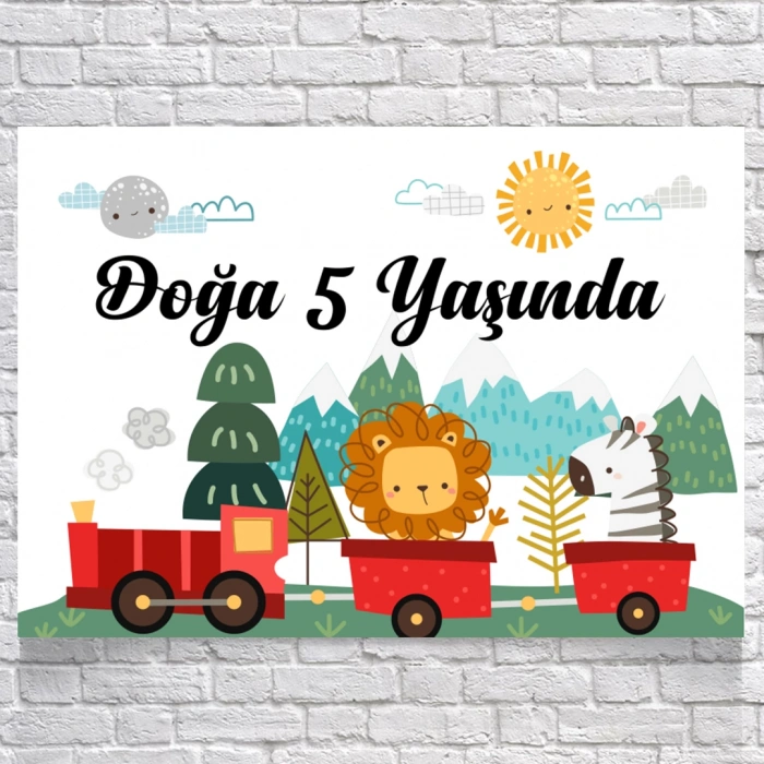 Trende Hayvanlar Temalı Doğum Günü Afişi 35X50 cm