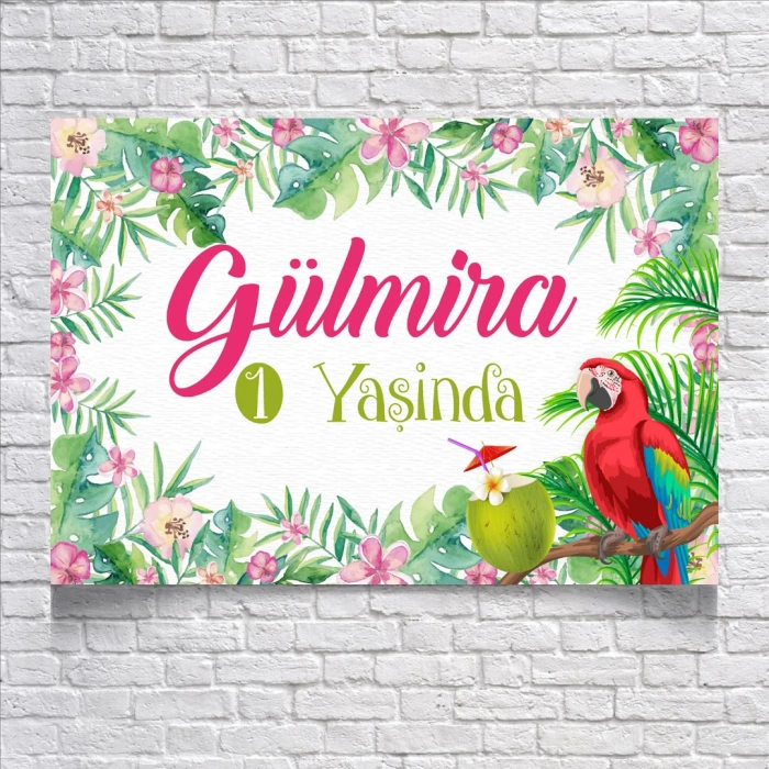 Tropikal Papağan Temalı Doğum Günü Afişi 70X100 cm