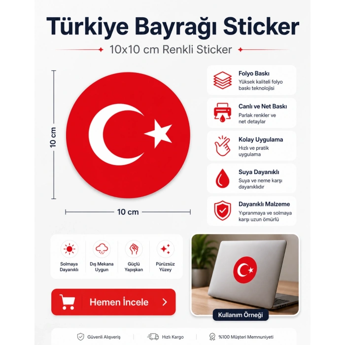 Türkiye Bayrağı Sticker 10x10 cmRenkli Sticker