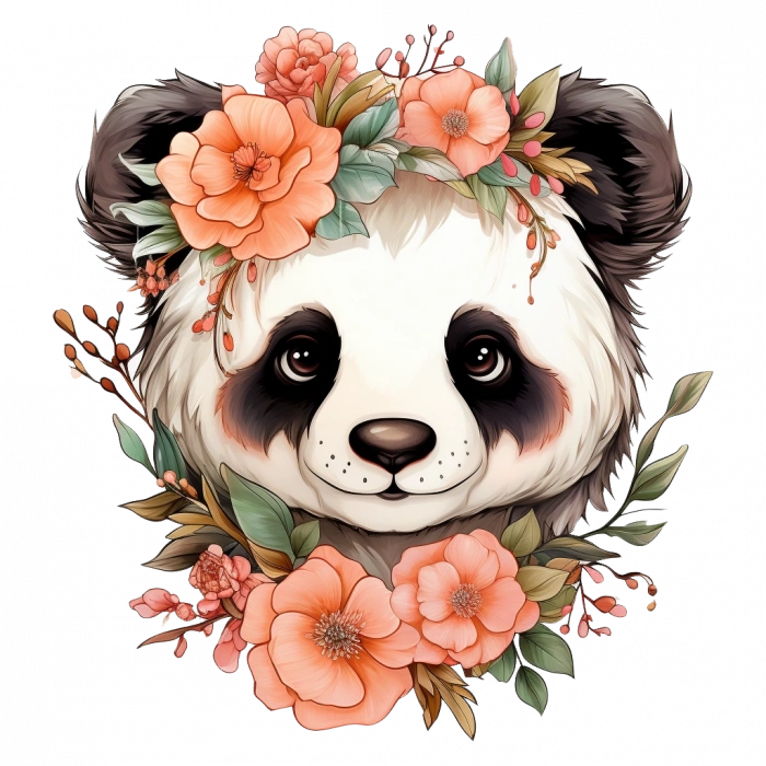 Turuncu Çiçek Taçlı Panda Duvar Stickerı