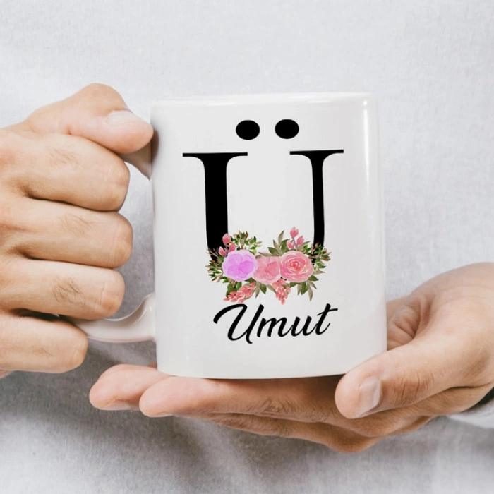 Ü Harfi Çiçekli İsme Özel Kupa
