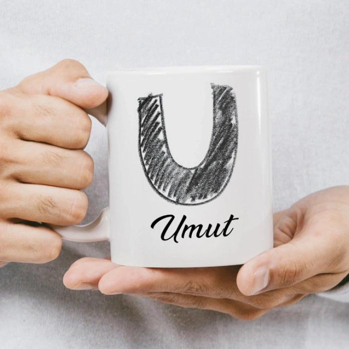 U Harfi Karakalem İsme Özel Kupa