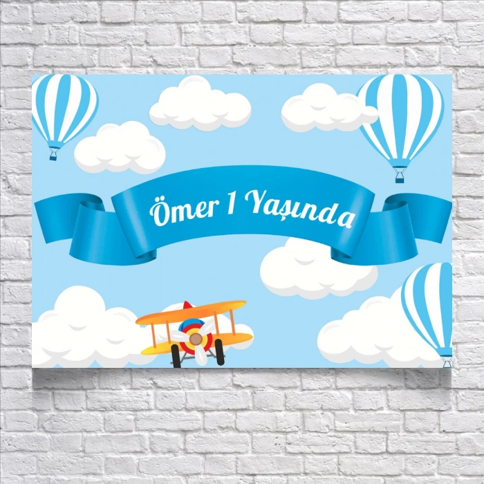 Uçak Gökyüzü Temalı Doğum Günü Afişi 35X50 cm