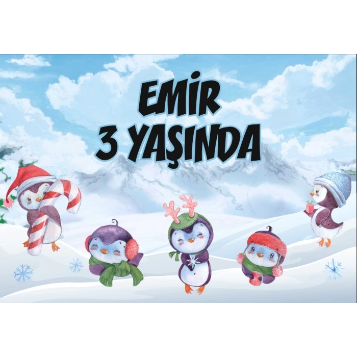 Penguen Temalı Doğum Günü Afişi 70X100 cm