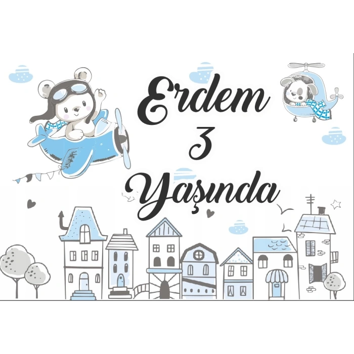 Uçan Ayıcık Temalı Doğum Günü Afişi 100X150 cm