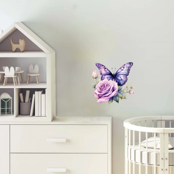 Uçuşan Kelebekler ve Çiçekler Duvar Stickerı