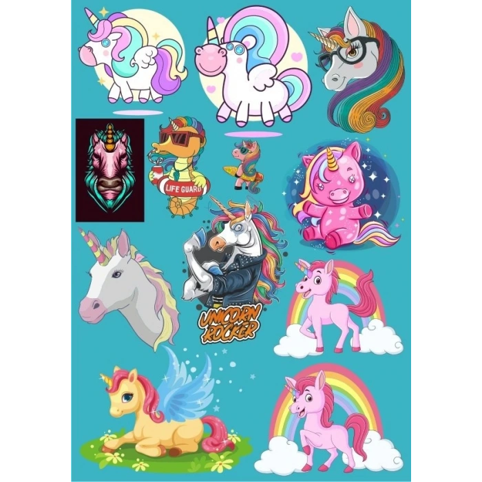 Uncorn Sticker Set-1 12 Parça Telefon, Tablet, Defter, Laptop Sticker