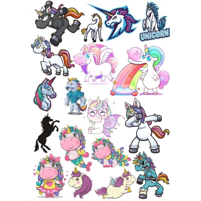 Unicorn Sticker Set 7 15 Parça Telefon, Tablet, Defter, Laptop Sticker