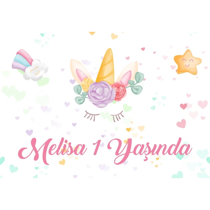 Unicorn Temalı Doğum Günü Afişi 100X150 cm