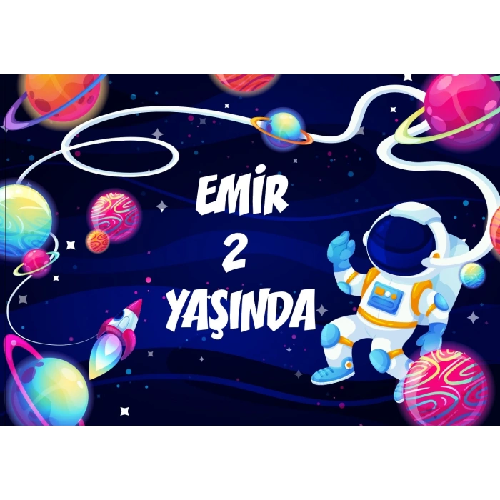 Uzay Temalı Doğum Günü Afişi 100X150 cm