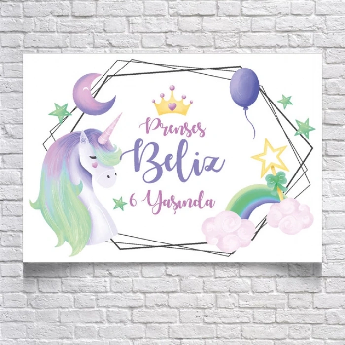 Unicorn Temalı Doğum Günü Afişi 35x50 Cm