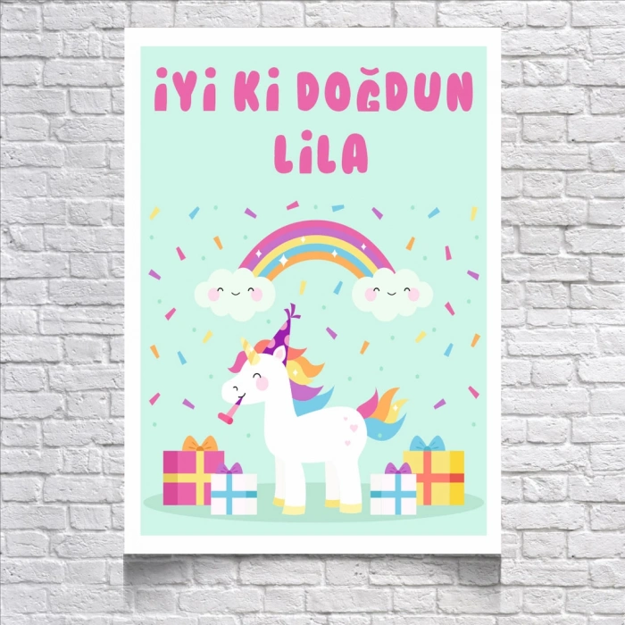 Unicorn Temalı Doğum Günü Afişi 35X50 cm