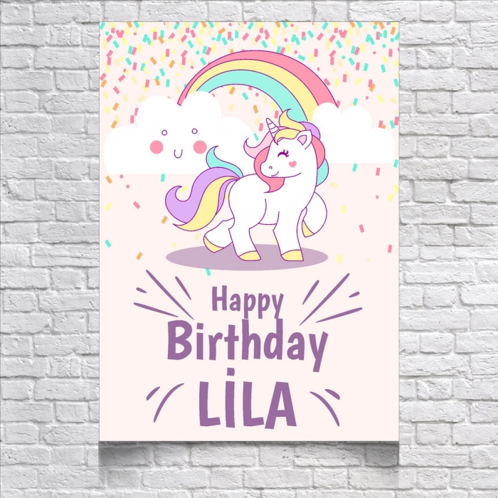 Unicorn Temalı Doğum Günü Afişi 35X50 cm