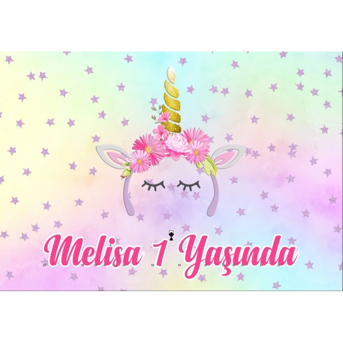 Unicorn Temalı Doğum Günü Afişi 50X70 cm