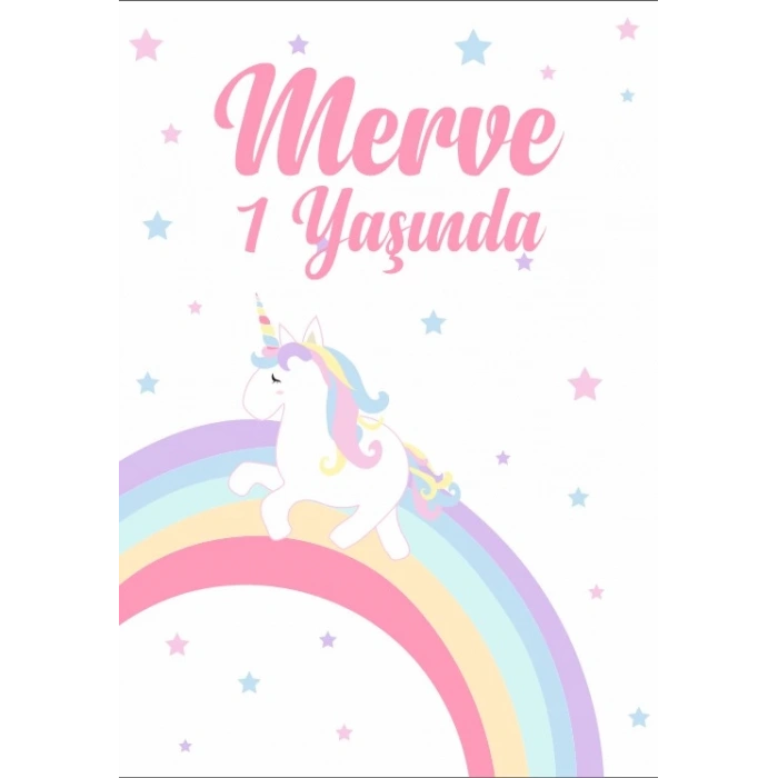 Unicorn Temalı Doğum Günü Afişi 50X70 cm
