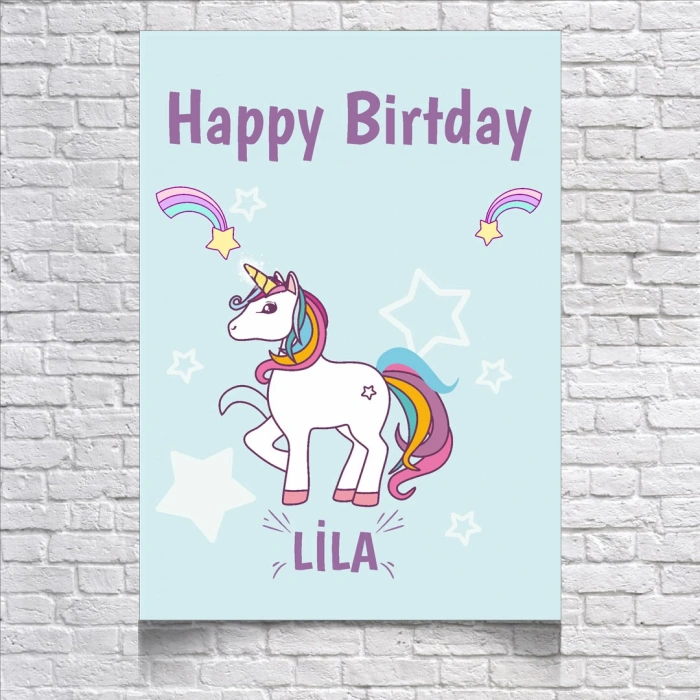 Unicorn Temalı Doğum Günü Afişi 50X70 cm