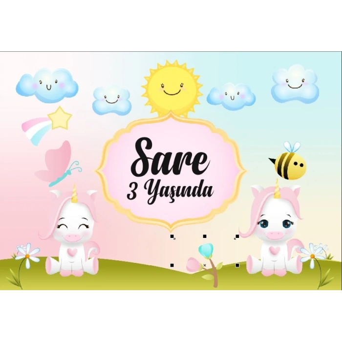 Unicorn Temalı Doğum Günü Afişi 50X70 cm