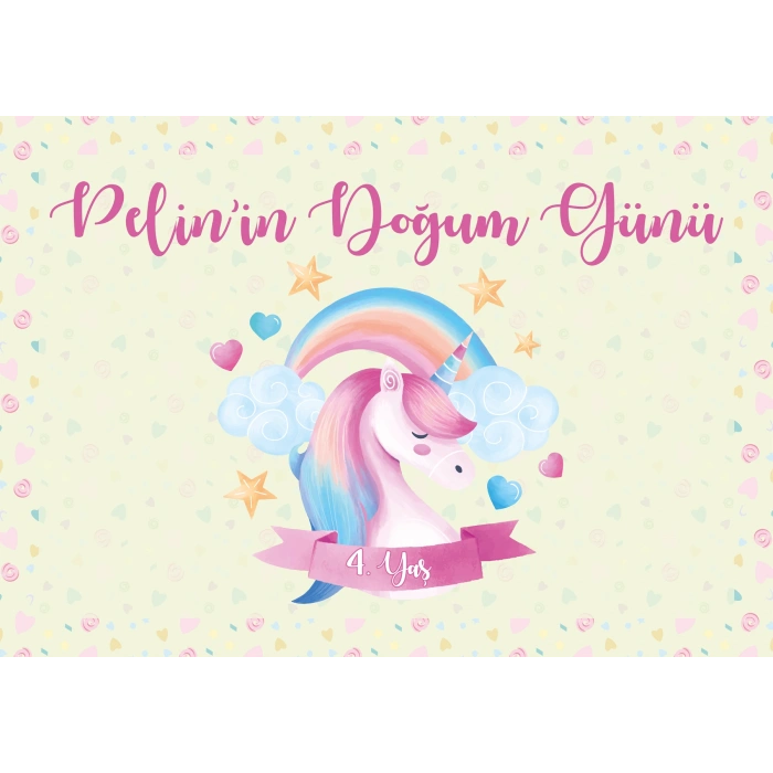 Unicorn Temalı Doğum Günü Afişi 70X100 cm
