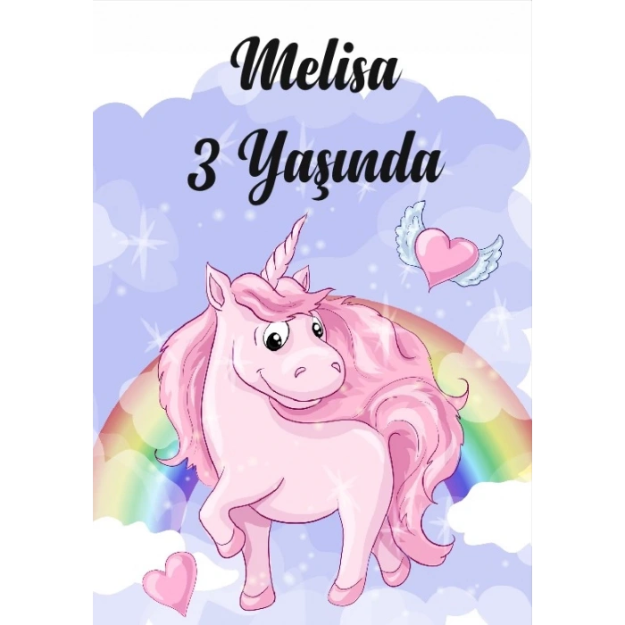 Unicorn Temalı Doğum Günü Afişi 70X100 cm