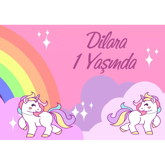 Unicorn Temalı Doğum Günü Afişi 70X100 cm
