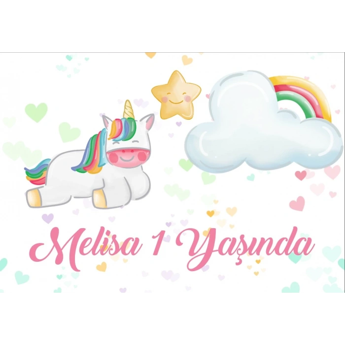 Unicorn Temalı Doğum Günü Afişi 70X100 cm