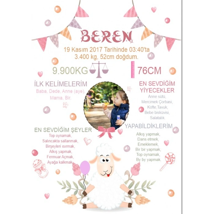 Sevimli Kuzu Temalı Yaş Panosu