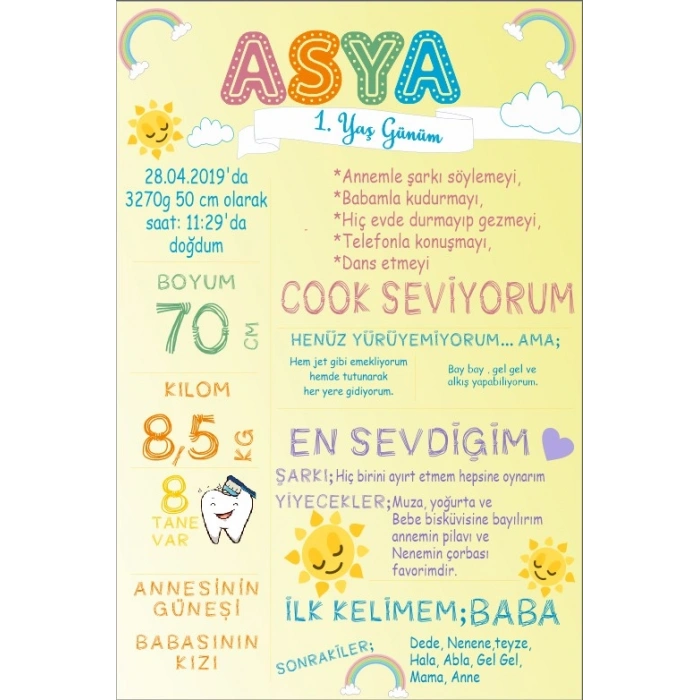 Gökkuşağı Temalı Yaş Panosu