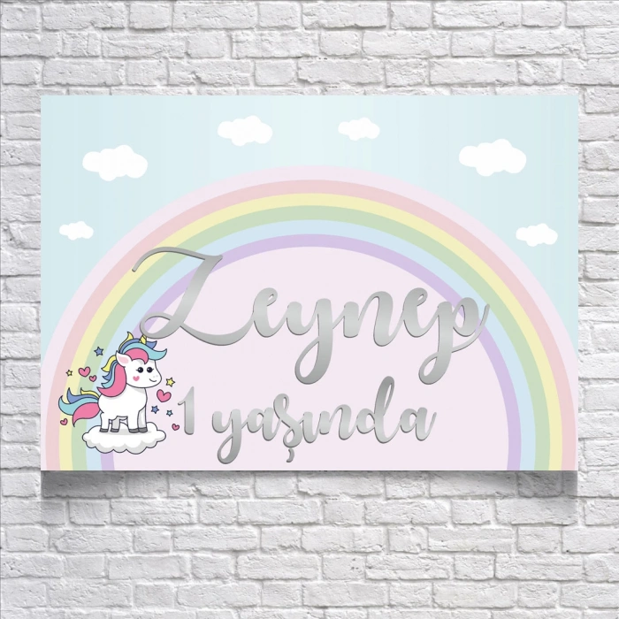 Unicorn ve Gökkuşağı Temalı Doğum Günü Afişi 100X150 cm