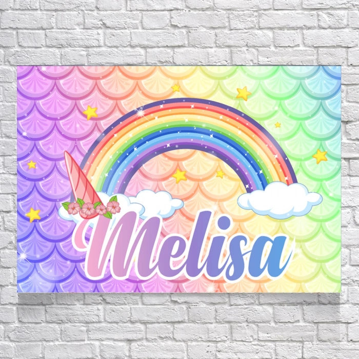 Unicorn ve Gökkuşağı Temalı Doğum Günü Afişi 35X50 cm